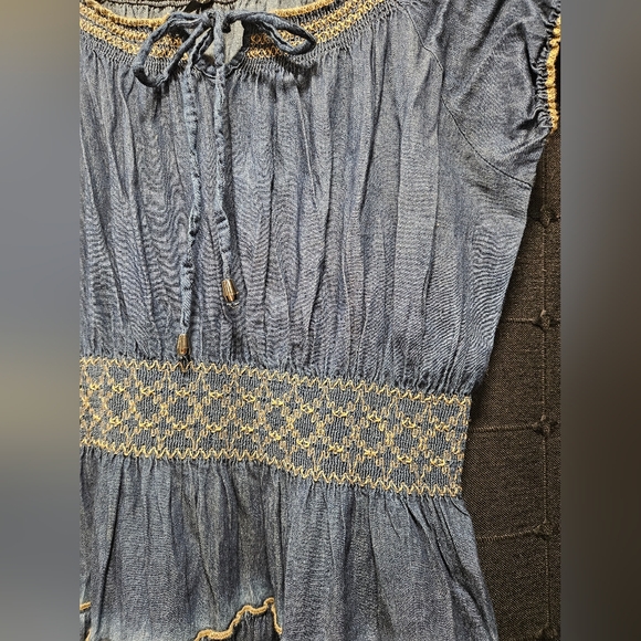 Indigo & Lace Boho Denim Smocked Maxi Dress - Tiered Western Prairie - Size S - Picture 4 of 6